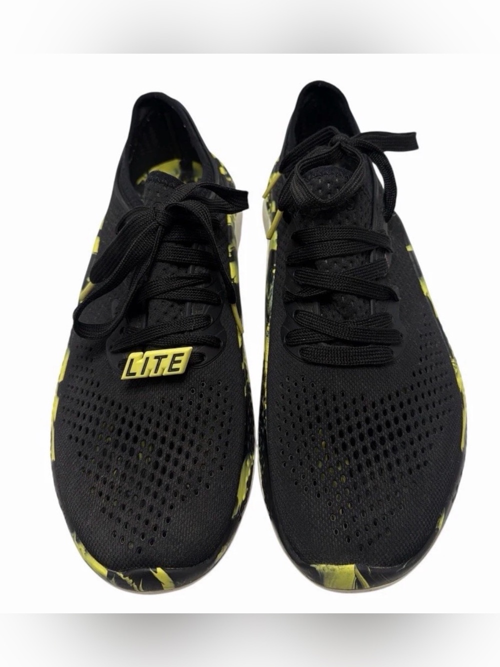 Crocs Literide 360 Pacer Shoes Men's Sz 8 Black Yellow Lace-Up Low Top Sneaker